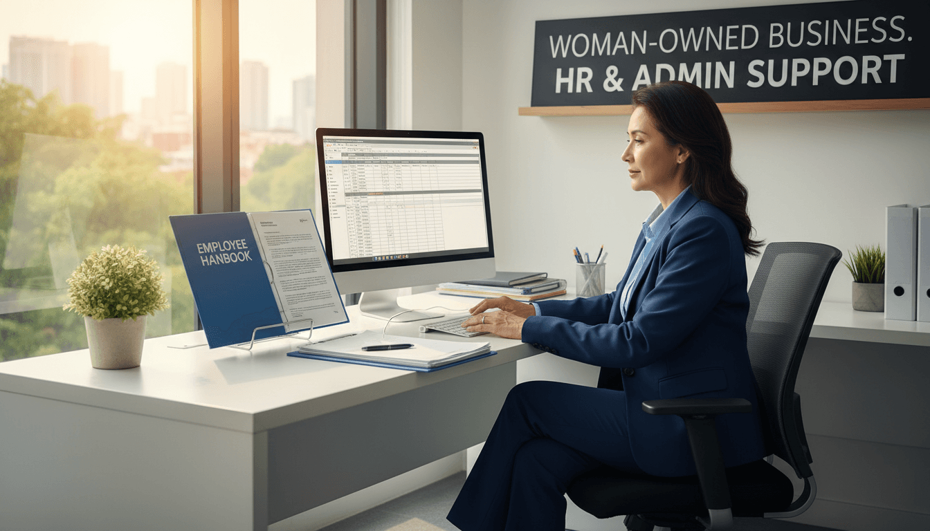 Senior HR professional managing tasks in an organized, modern office setting